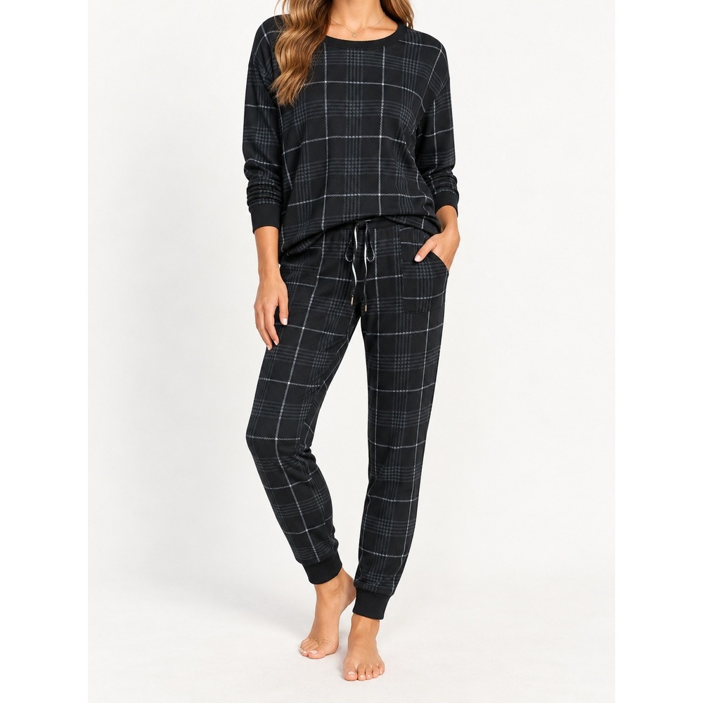 Honeydew Intimates Star Seeker Plaid Lounge Set XL Black White Pajamas Joggers